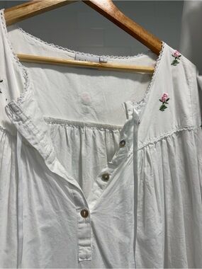 White Peasant nightgown with Pink Rose Embroidery